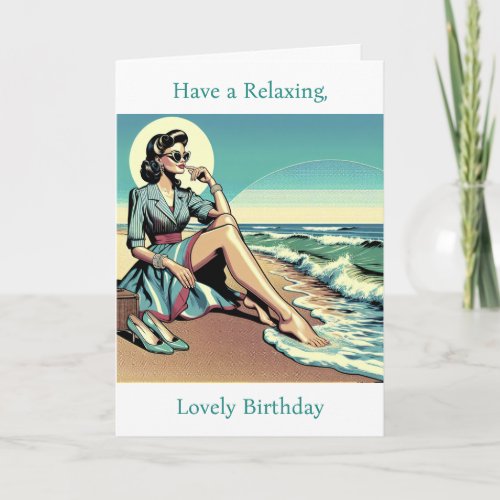 1950s Retro Woman  Enjoy the Summer  Birthday Card