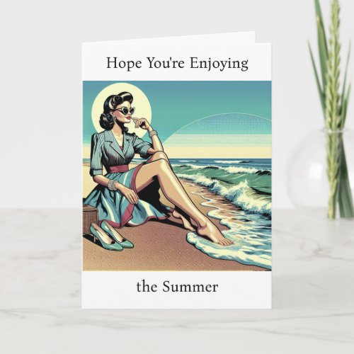 1950s Retro Woman  Enjoy the Summer  Miss You Card