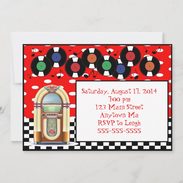 1950s Rock n Roll Juke Box Birthday Invitations (Front)