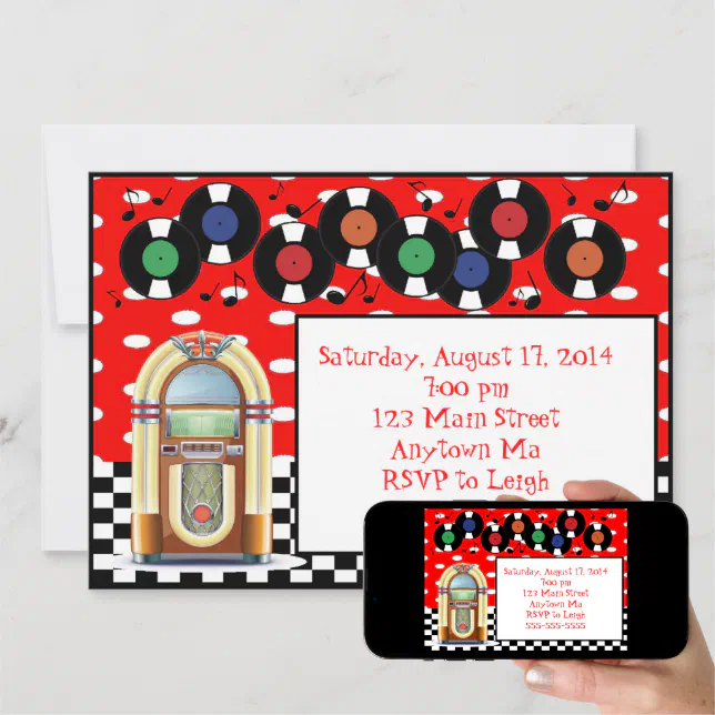 1950s Rock n Roll Juke Box Birthday Invitations | Zazzle