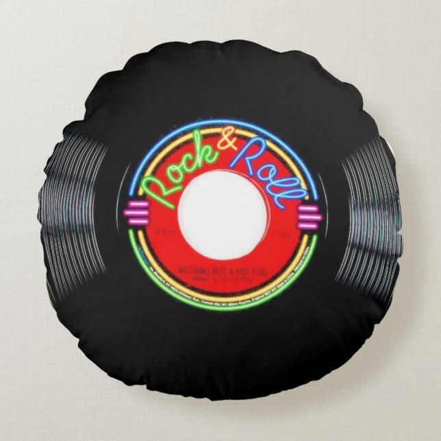 1950's Rock N Roll Record Round Pillow (Front)