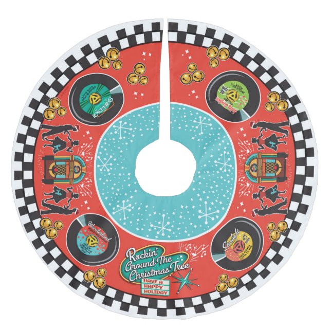 1950s Rockin' Christmas Brushed Polyester Tree Skirt (Front)