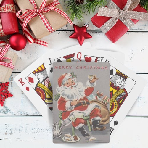 1950s Santa having Tea and Cookies Christmas Poker Cards