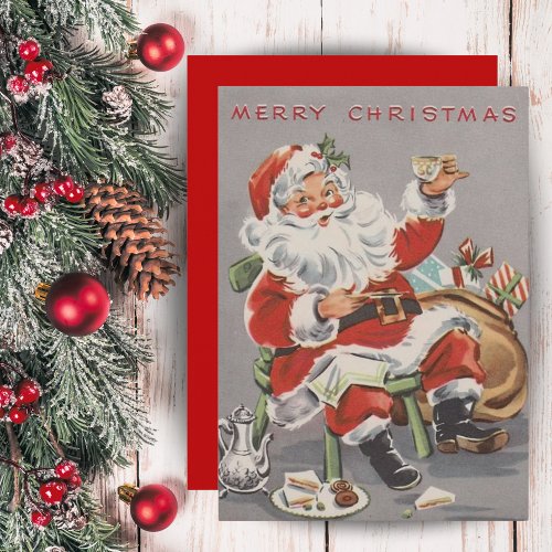 1950s Santa with Tea and Cookies Custom Christmas Holiday Card