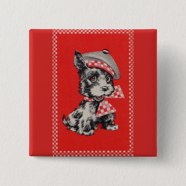 1950s Scottie dog in red Button (Front)