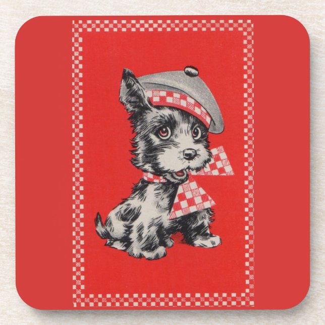 1950s Scottie dog in red Drink Coaster (Front)