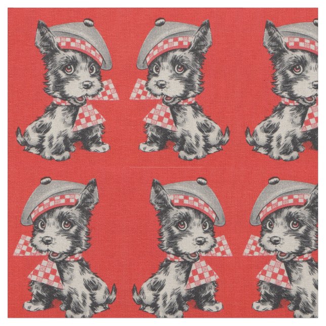 1950s Scottie dog in red Fabric (Close Up)