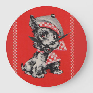 1950s Scottie dog in red Large Clock