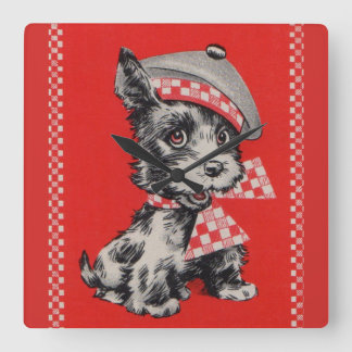 1950s Scottie dog in red Square Wall Clock