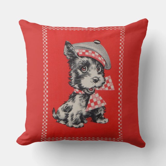 1950s Scottie dog in red Throw Pillow (Front)