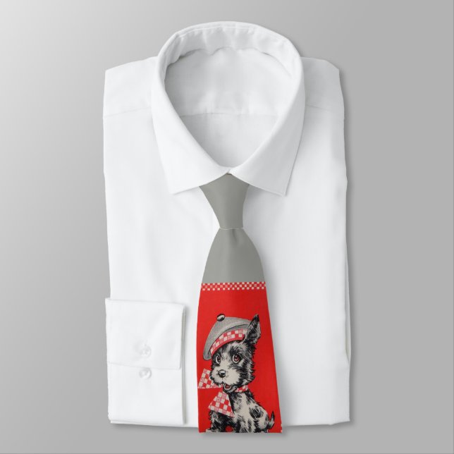 1950s Scottie dog in red Tie (Tied)