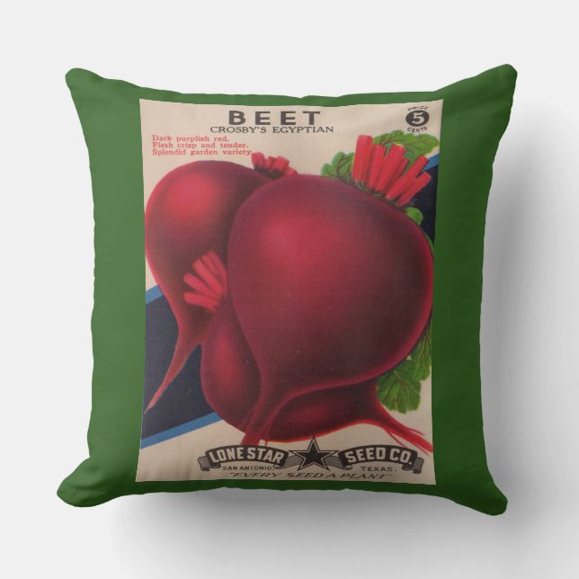 1950s seed packet beets print throw pillow (Front)
