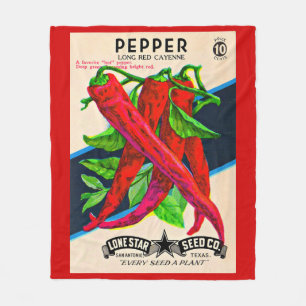 1950s seed packet cayenne pepper print fleece blanket