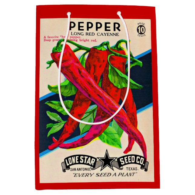 1950s seed packet cayenne pepper print medium gift bag (Front)