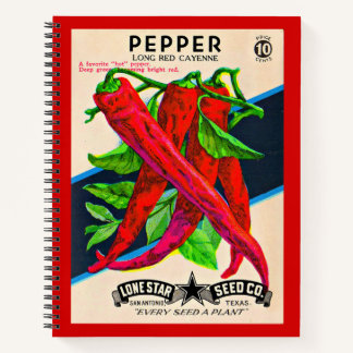 1950s seed packet cayenne pepper print notebook