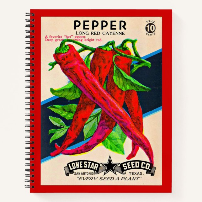 1950s seed packet cayenne pepper print notebook (Front)