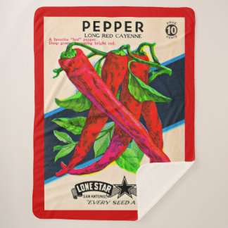 1950s seed packet cayenne pepper print sherpa blanket
