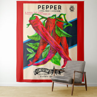 1950s seed packet cayenne pepper print tapestry