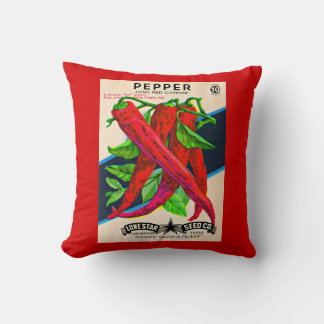 1950s seed packet cayenne pepper print throw pillow