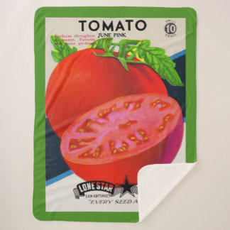 1950s seed packet tomato print sherpa blanket