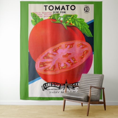  1950s seed packet tomato print tapestry