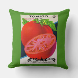 1950s seed packet tomato print throw pillow