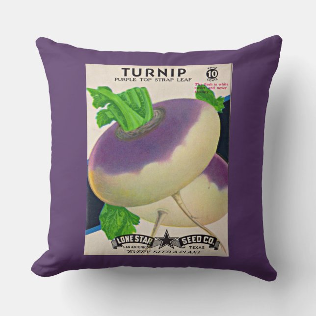  1950s seed packet turnips throw pillow (Front)