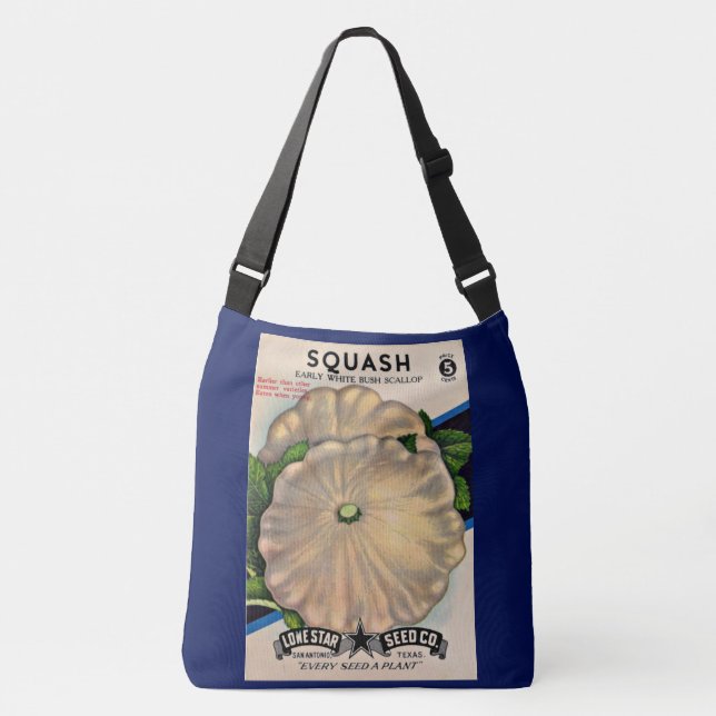 1950s seed packet white squash print crossbody bag (Front)