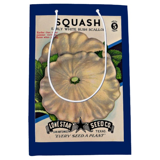 1950s seed packet white squash print medium gift bag (Front)