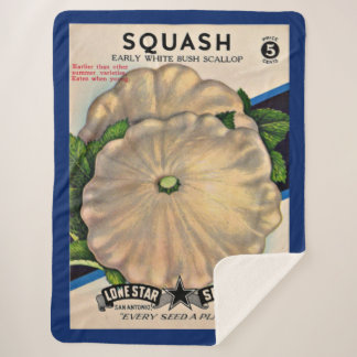 1950s seed packet white squash print sherpa blanket