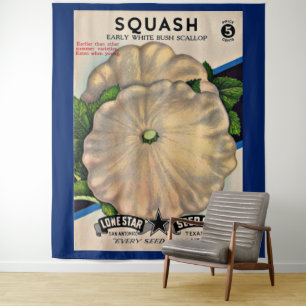 1950s seed packet white squash print tapestry