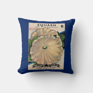 1950s seed packet white squash print throw pillow