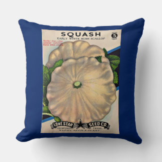 1950s seed packet white squash print throw pillow