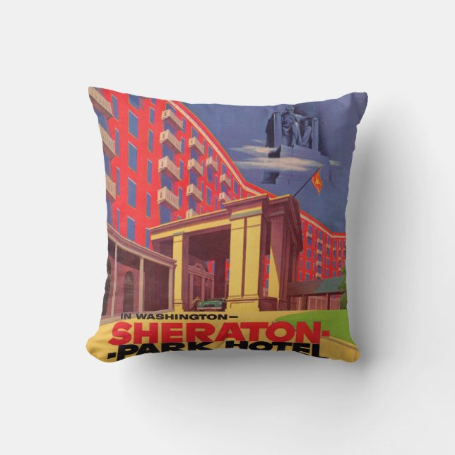 1950s Sheraton Park Hotel - Washington, DC ad Throw Pillow (Front)