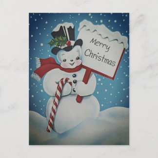 1950's Snowman Merry Christmas Postcard