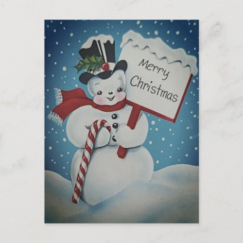 1950s Snowman Merry Christmas Postcard