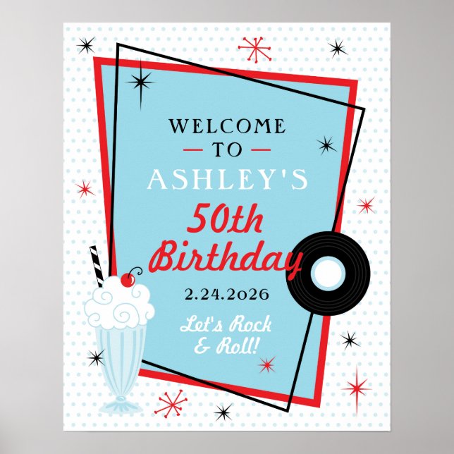 1950s Sock Hop Birthday Party Welcome Sign (Front)