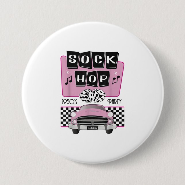 1950s Sock Hop Dance Costume Retro 50s Pink Rocka Button (Front)