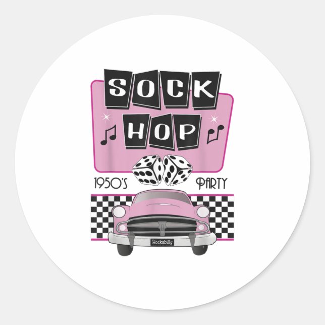 1950s Sock Hop Dance Costume Retro 50s Pink Rocka Classic Round Sticker (Front)