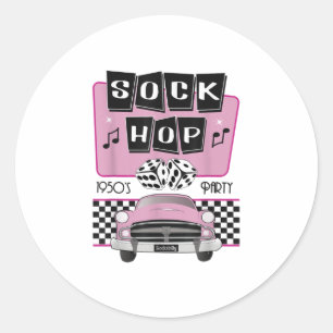 1950s Sock Hop Dance Costume Retro 50s Pink Rocka Classic Round Sticker