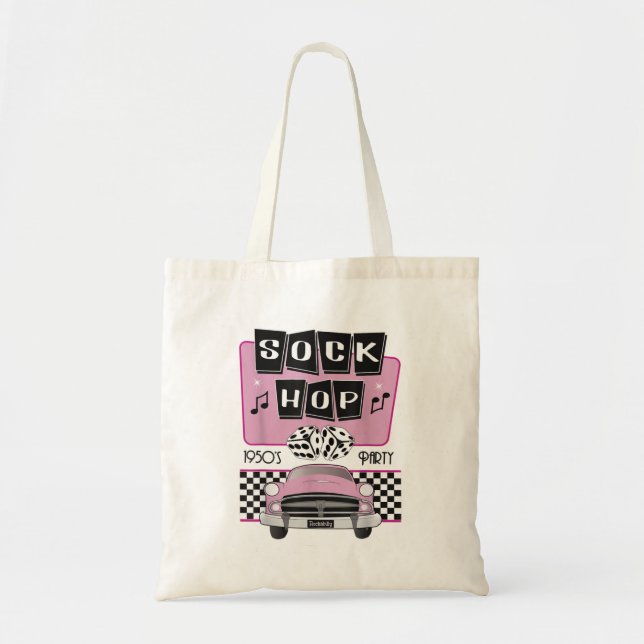 1950s Sock Hop Dance Costume Retro 50s Pink Rocka Tote Bag (Front)