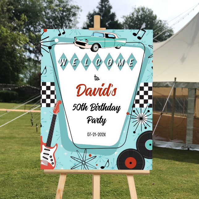 1950's Sock Hop Party Welcome Sign (1950s retro birthday welcome sign)