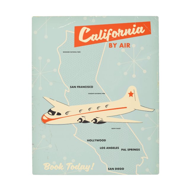 1950s style California "by air" travel poster (Front)