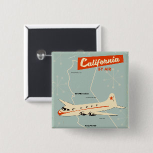 1950s style California "by air" travel poster Button