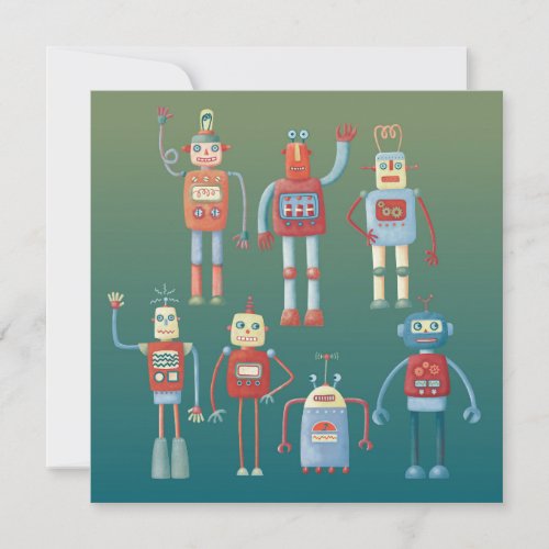 1950s Style Cute Retro Fun Robots Greetings Card