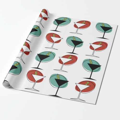 1950s style design martini glass pattern wrapping paper