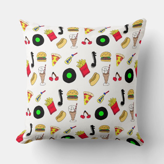 1950's Style Diner Food Nostalgic Throw Pillow (Front)