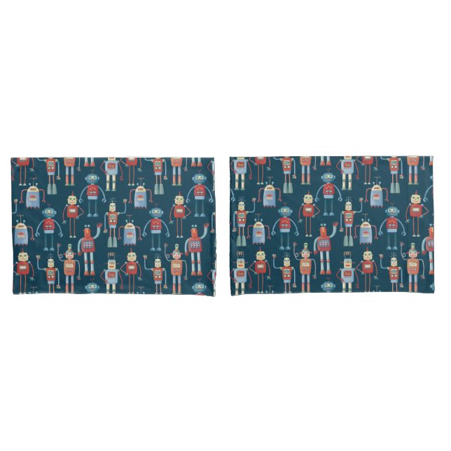 1950s style Retro Robot Pattern Pillow Case (Front-Set)