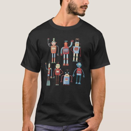 1950s Style Retro Robots Fun Whimsical T_Shirt