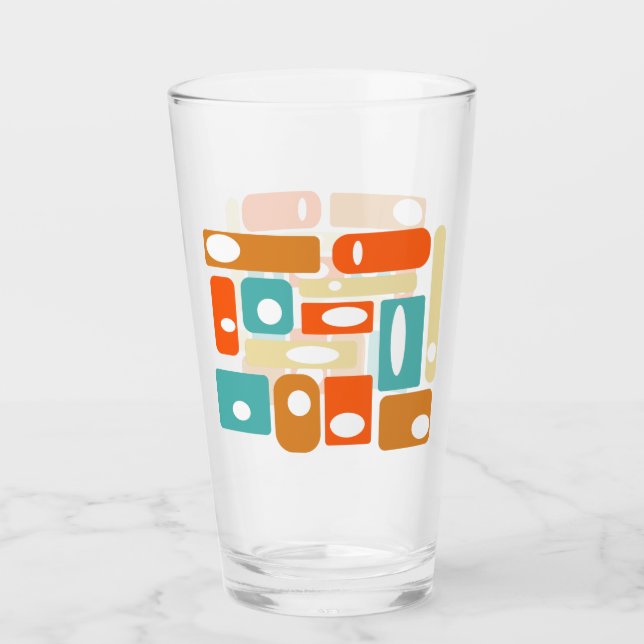 1950s Style Turquoise Orange Geometric Mid Century Glass (Front)